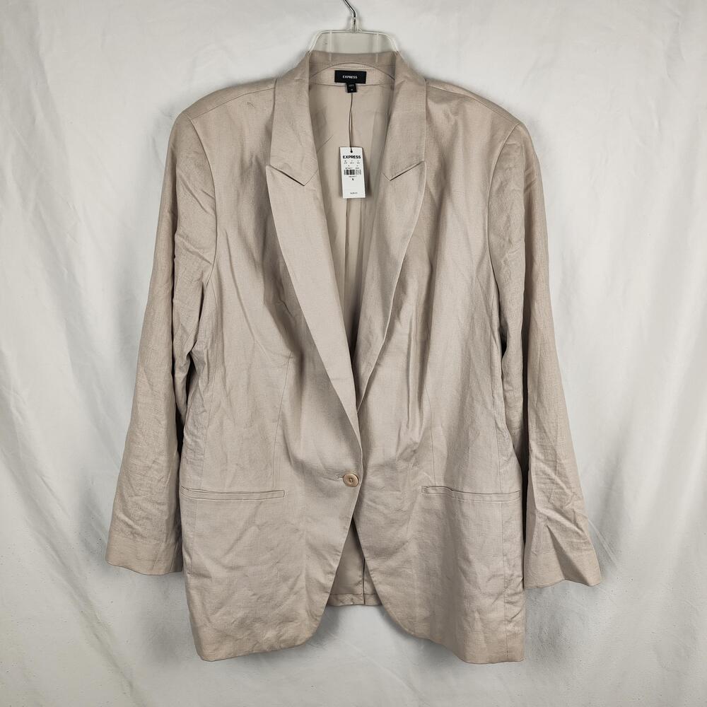 Express Blazer Womens XL Beige Long One Button Lined Workwear Jacket Office